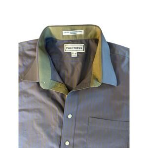 Paul Fredrick Dress Shirt 17.5-34 Purple Green Stripe Non-iron Cotton EUC